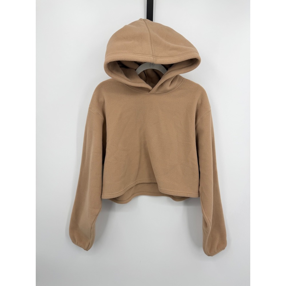 Tna Polar Fleece Cropped Hoodie Women L Tan Brown Pullover Sweatshirt‎